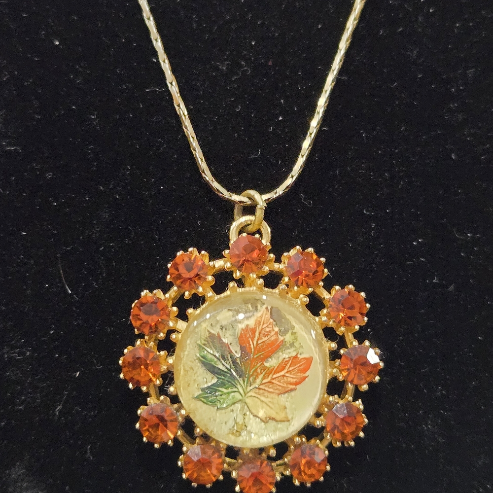 New England Jewelry Designs Gold and Orange Leaf Necklace